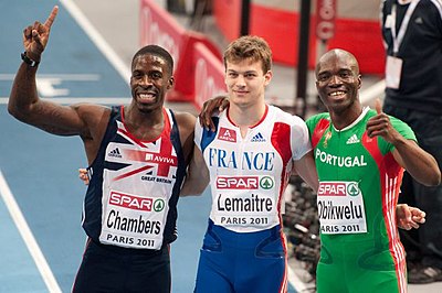 What record does Chambers hold for the 60 metres?