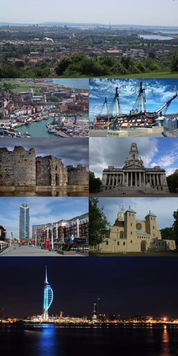 What is the name of the tall structure dominating Portsmouth's waterfront and harbour?