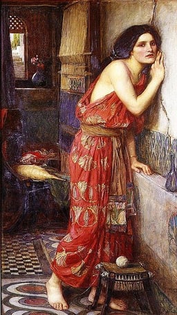 What is a common theme in Waterhouse's paintings?