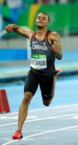 Where does Andre De Grasse's 200 m record place him in the history of fastest times?