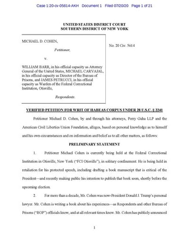 When did Cohen and the Trump Organization reach a settlement for reimbursement of his legal fees?