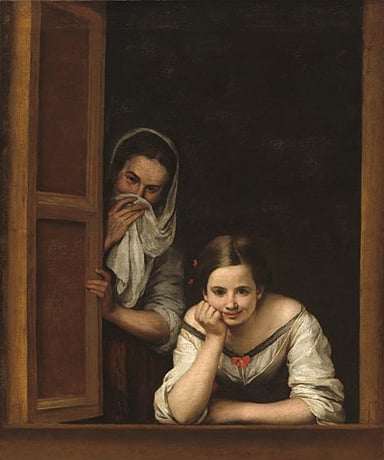 What is the name of the painting by Murillo that depicts two women at a window?