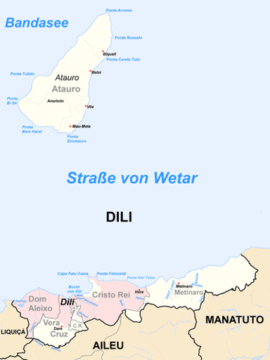 Would you happen to know which of the following bodies of water is located in or near Dili?