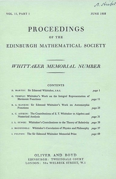 What field of mathematics did E.T. Whittaker contribute to, in relation to Theory of special functions?