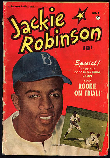 Which team did Jackie Robinson play for when he broke the baseball color line?