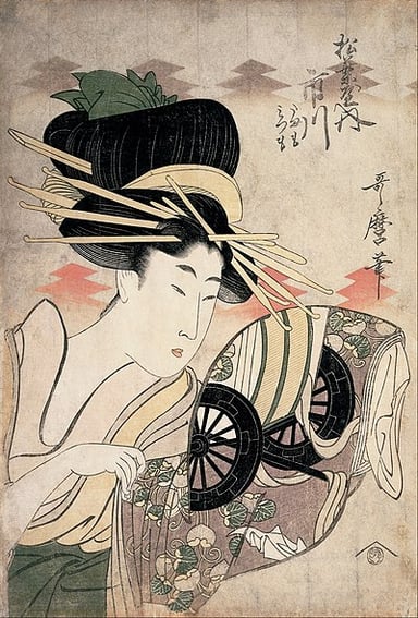 What is the name of one of Utamaro's famous print, depicting a woman using mirrors?