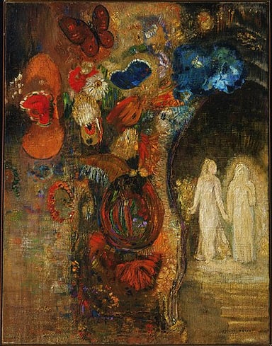 Redon often uses floating figures in his works to symbolize what?