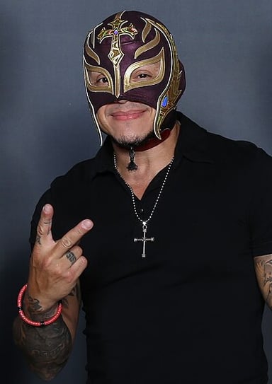 What type of mask does Rey Mysterio wear as part of his wrestling persona?