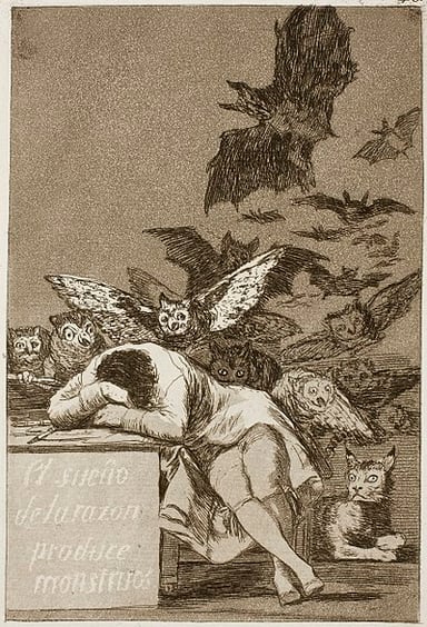 What is the name of the etching series Goya created that deals with insanity and corruption?