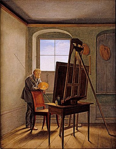 Friedrich's paintings often feature figures against what backgrounds?