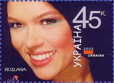 How many top 10 hits has Ruslana had in Ukraine?