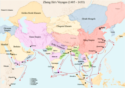 How many decks did Zheng He's larger ships reportedly have?