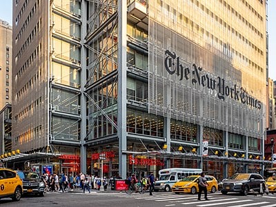 What is the slogan that The New York Times uses to summarize its mission?