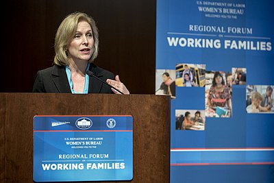 What policy does Kirsten Gillibrand support that grants paid break for family matters?