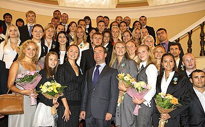 In which month did the Russian President meet with the Russian medallists after the 2008 Summer Olympics?