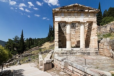 What is the name of the famous temple at Delphi?