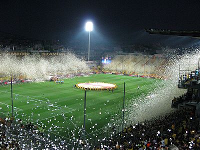 In which year did Aris Thessaloniki F.C. lose their undefeated home record in European competitions?