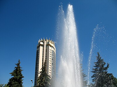 Which famous Soviet-era hotel is located in Almaty?