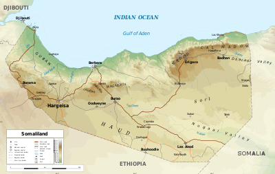 Could you please share with me any other locations with which Somaliland shares a sea or land border, aside from the [url class="tippy_vc" href="#3168"]Somalia[/url] & [url class="tippy_vc" href="#378"]Ethiopia[/url]?