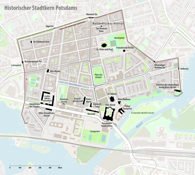 What is the distance between Potsdam and Berlin's city centre?