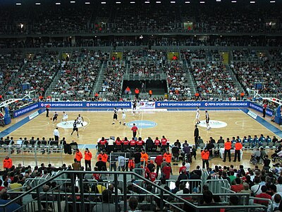 In which arena does KK Partizan play their home games?