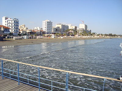 What is the name of the famous palm-tree seafront in Larnaca?
