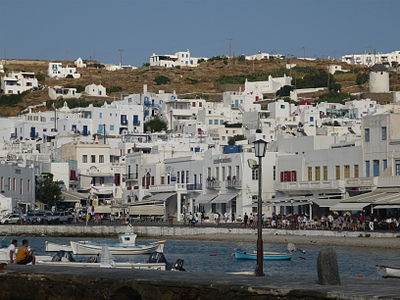 What is the name of the famous church in Mykonos town?