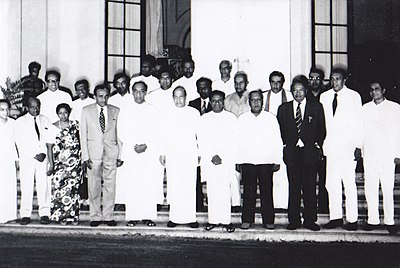 What political party was in opposition to J.R. Jayewardene's during his presidency?