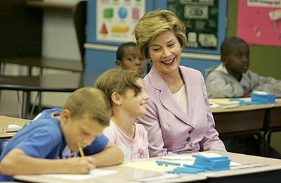 How many times did Laura Bush campaign with her husband before he became president?