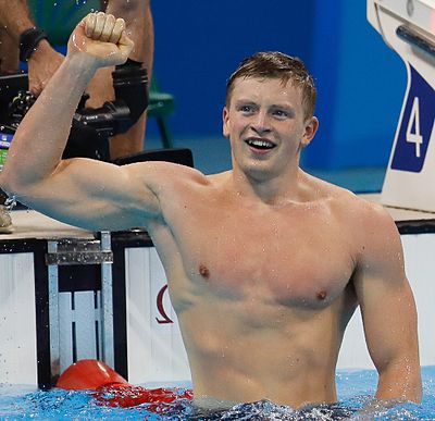 Which British swimmer won the country's first male swimming gold medal since 1988?