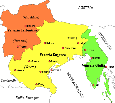 Which three historical regions make up the Triveneto?