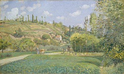 What did Pissarro mainly feature in his paintings?