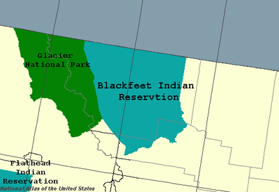 Which national park is located west of the Blackfeet Indian Reservation?