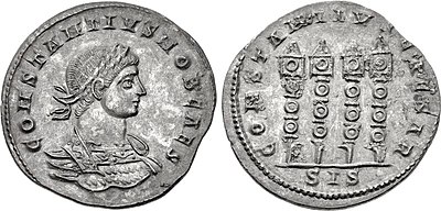When was Constantius II elevated to the rank of Caesar?