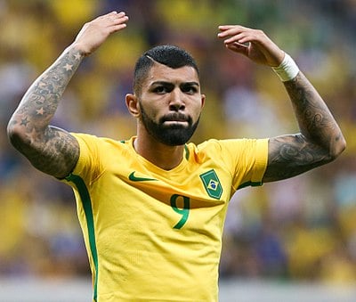 Gabigol is known for his celebrations, which consists of what gesture?