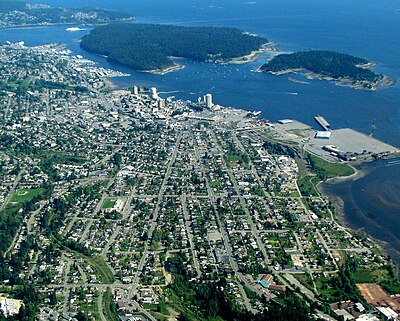 Where does Nanaimo's street layout radiate from?