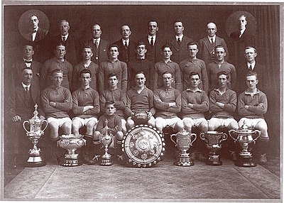 In which season did Linfield F.C. complete a clean sweep of all seven available trophies?