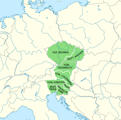 Besides Bohemia, what other region was central to Ottokar II's realm?