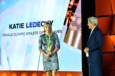 At what age did Katie Ledecky win her first Olympic gold medal?