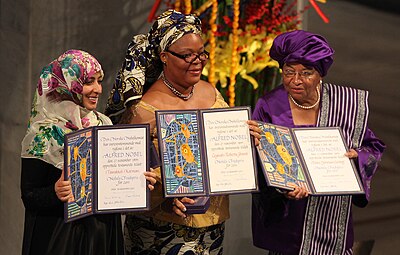 What other Nobel laureate shared the prize with Leymah and Sirleaf?