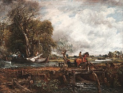 Which painting features a cart in a river?