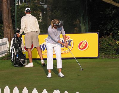 Sörenstam is the only female golfer to do what in competition?