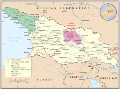 Could you tell me which country shares a sea or a land border with South Ossetia?