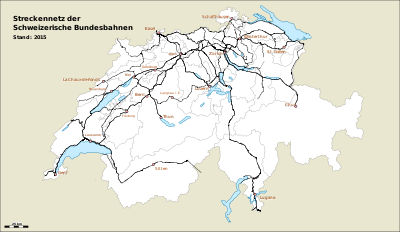 What is the primary gauge of the rail lines operated by Swiss Federal Railways?