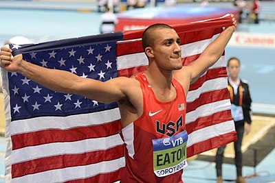 How many times has Ashton Eaton won back-to-back decathlon gold medals in the Olympics?
