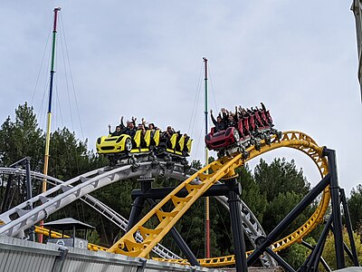 Which popular superhero has a roller coaster named after them at multiple Six Flags parks?
