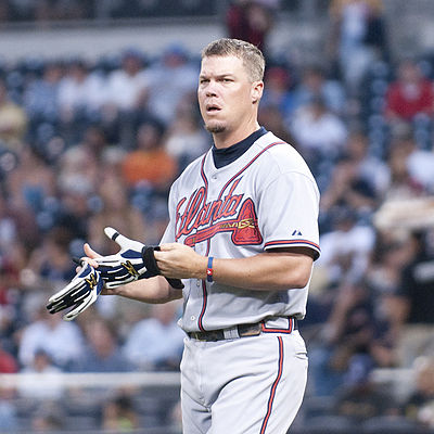 Who holds the Braves team record for career on-base percentage?
