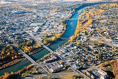 What is the geographical feature that Red Deer, Alberta is named after?