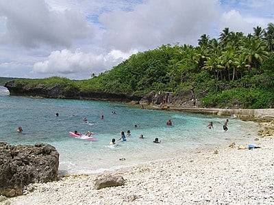 What is the approximate width of Niue's coastal terrace?