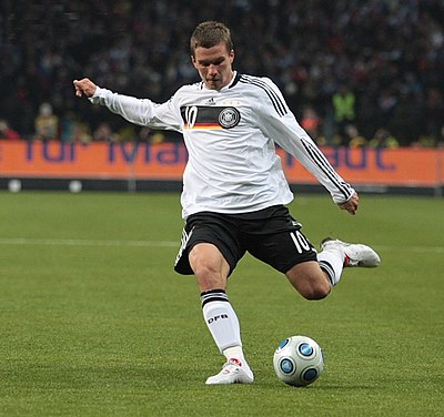 Against which team did Lukas Podolski score his last international goal for Germany?